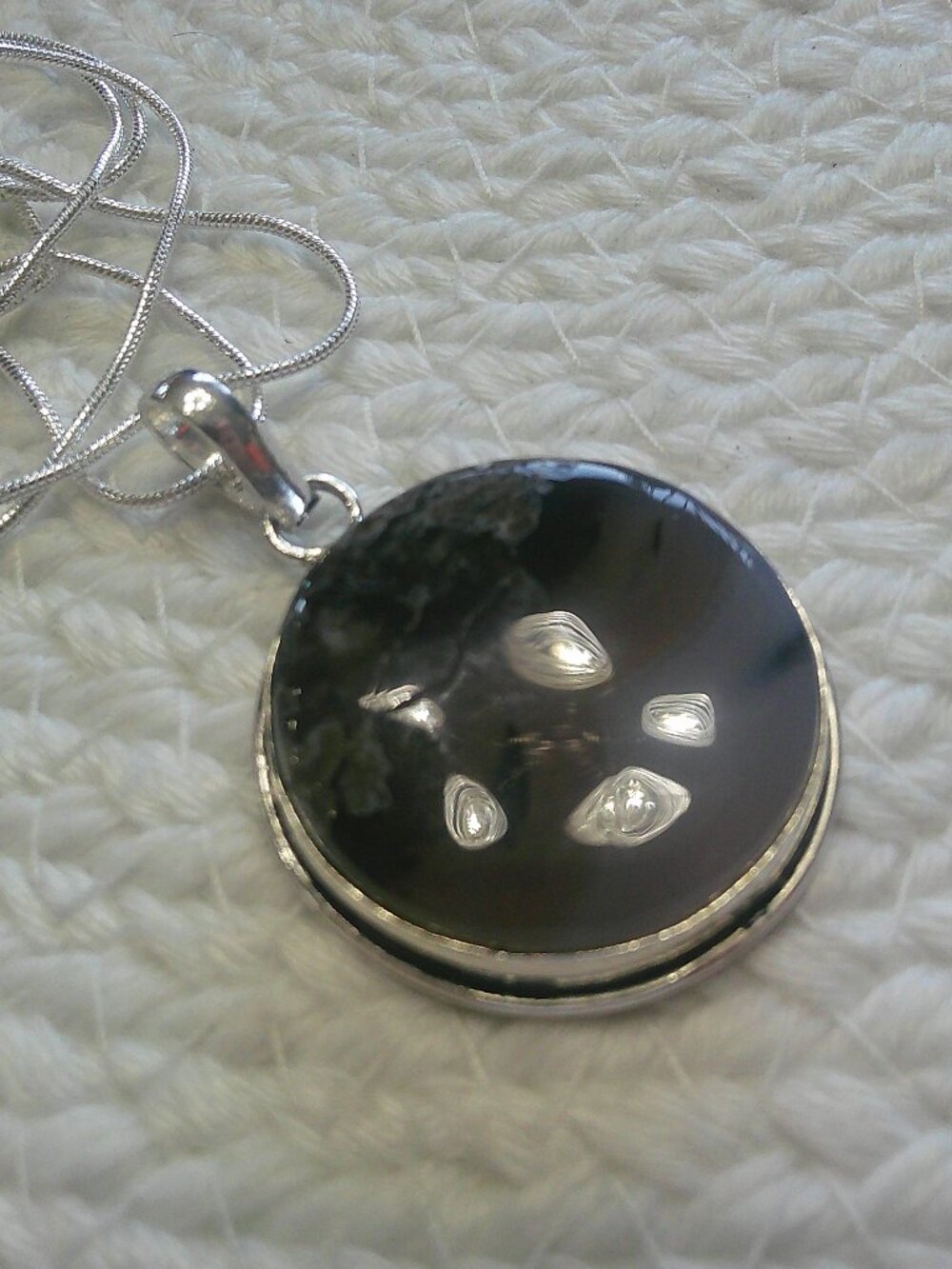 Natural ROUND STOCK AGATE Handmade Sterling 925 Pendant/Chain #350F